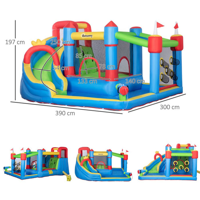 Premium Kids Inflatable Bouncy Castle: 6-in-1 Water Slide, Water Gun, Air Blower - High Quality, Safe & Fun