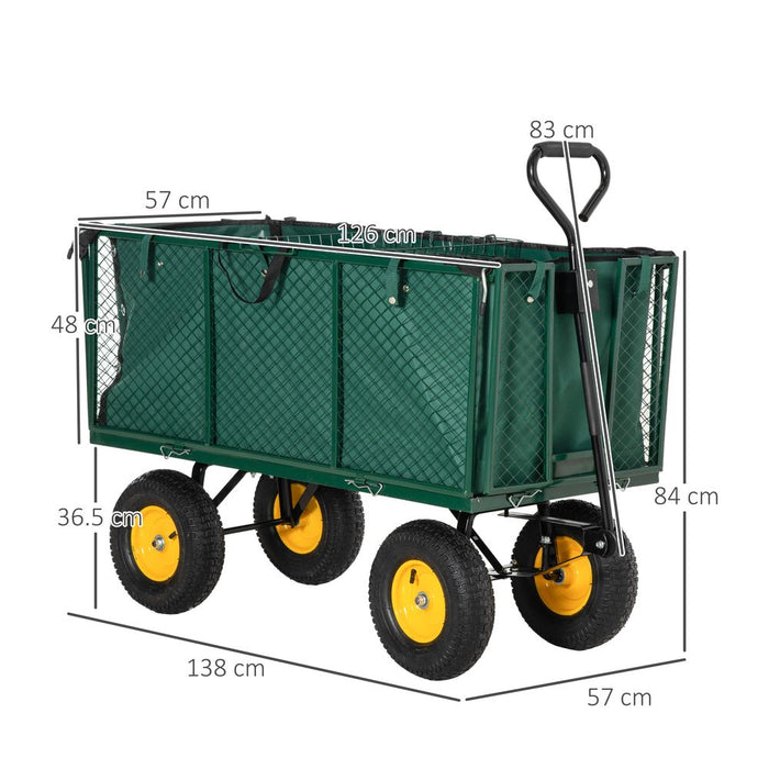 High-Quality 4-Wheel Garden Cart Truck - Green Trailer for Heavy Loads