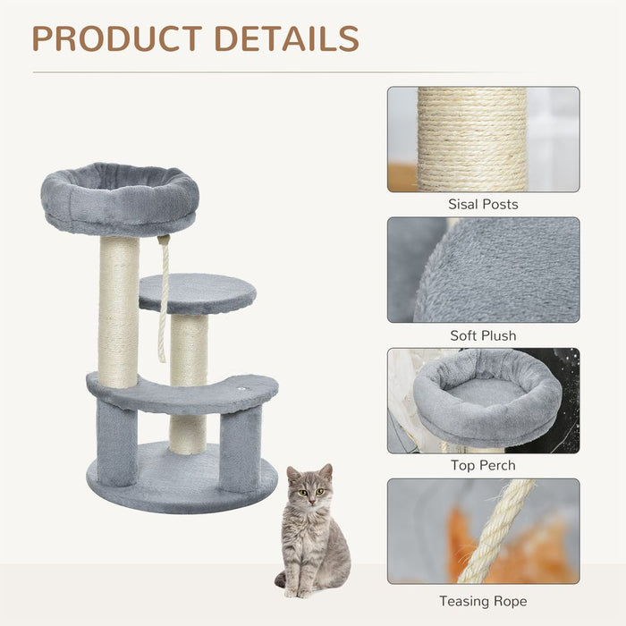 Pawhut 65 cm Cat Tree Kitty Scratcher Kitten Activity Center Scratching Post Playhouse 2 Perch w/Hanging Sisal Rope Grey