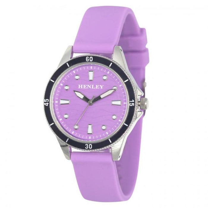 Luxury Henley Ladies Lilac Wave Dial Watch with Rubber Strap - H06176.7