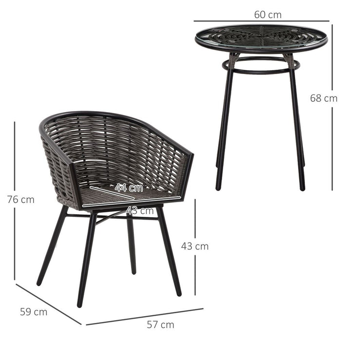 Premium Grey Rattan Bistro Set - 2 Chairs & 1 Coffee Table - Outdoor & Patio Furniture