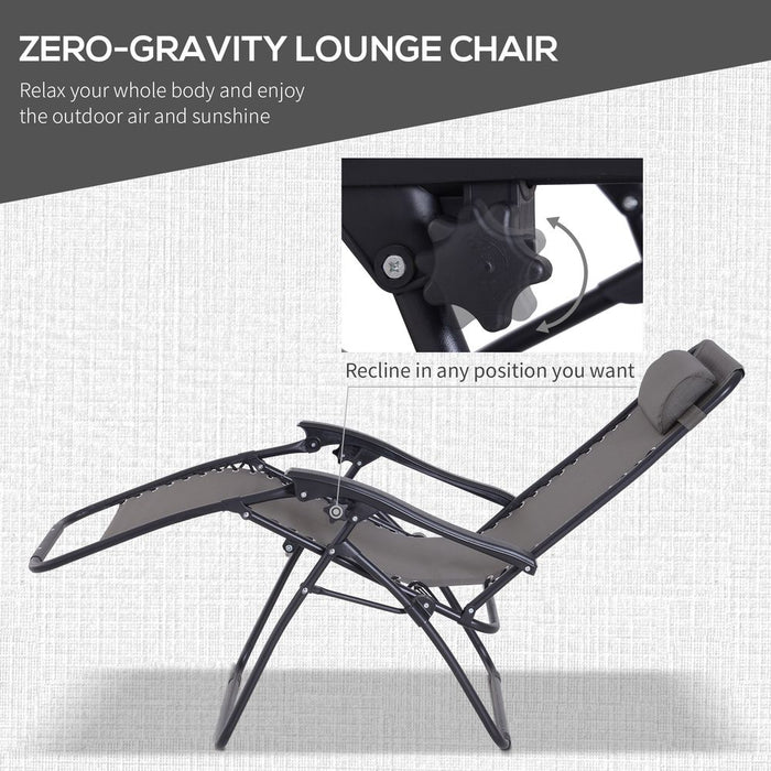 Premium 3PC Zero Gravity Chairs Sun Lounger Table Set Cup Holders | Dark Grey Outsunny