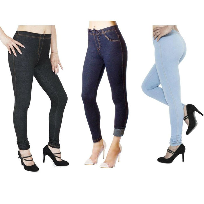 Ladies Denim Look Stretch Elasticated Slim Fit Jeggings