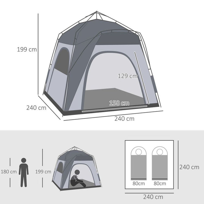 Outsunny 4-Person Pop Up Tent, Green - Easy Set Up, Durable Shell, Spacious Camping Shelter