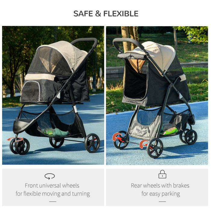 PawHut Dog Stroller: XS/S Size, Rain Cover Included - Khaki