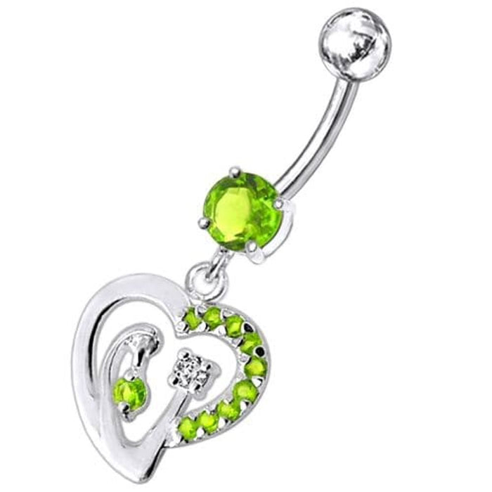 Fancy Single Jeweled Heart Dangling Belly Ring