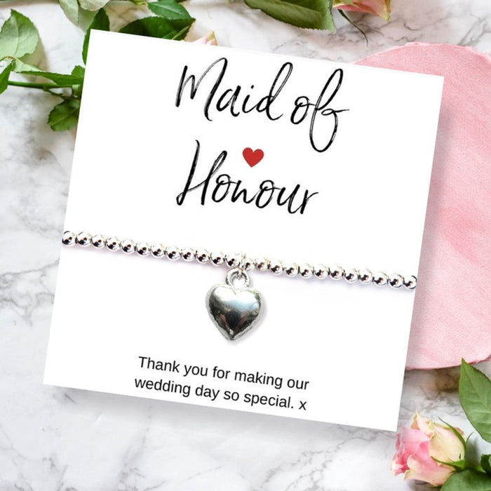 Maid of Honour Heart Bracelet & Thank You Card - Handmade in Scotland - Wedding Gift