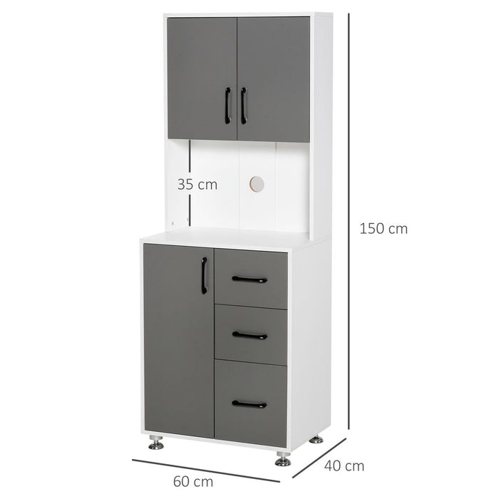 Premium Kitchen Buffet: 2 Cabinets, 3 Drawers, Countertop, 60x40x150cm, Grey White