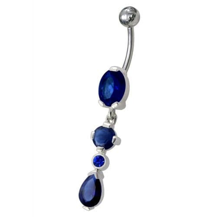 Fancy Single CZ Jeweled Dangling Navel Belly Body Jewelry Ring