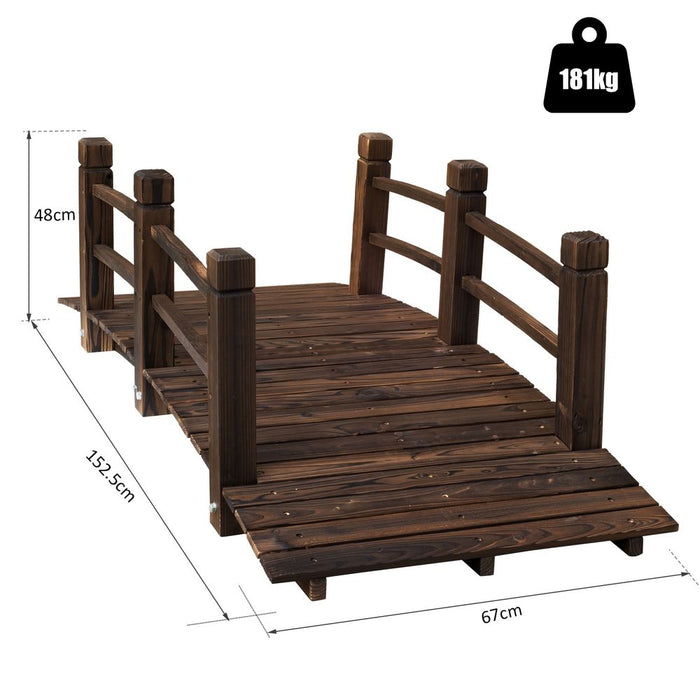 Quirky Wooden Garden Bridge - Stained Finish - Outdoor Pond Walkway