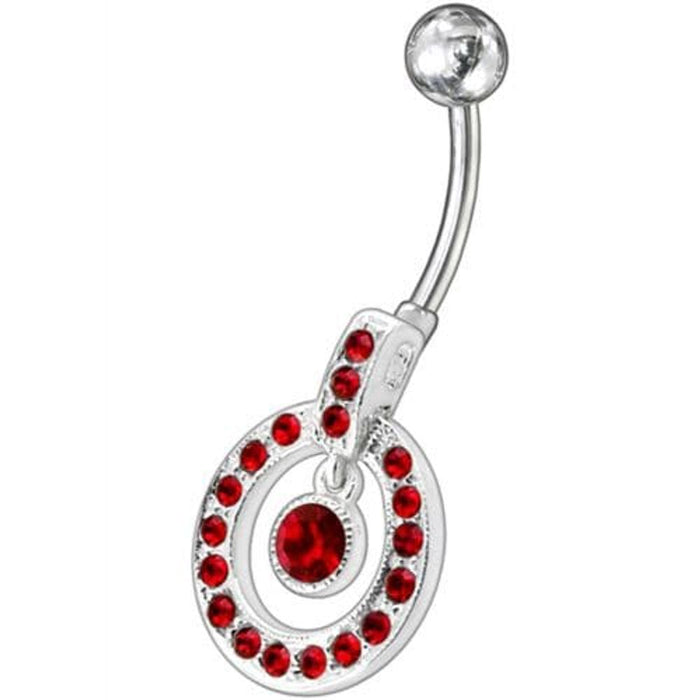 Fancy Multi Colored Round Shape Jeweled Dangling Banana Bar Belly Ring