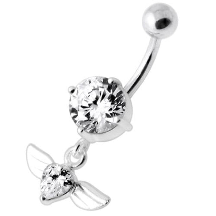 Jeweled Flying Heart Silver Belly Bar