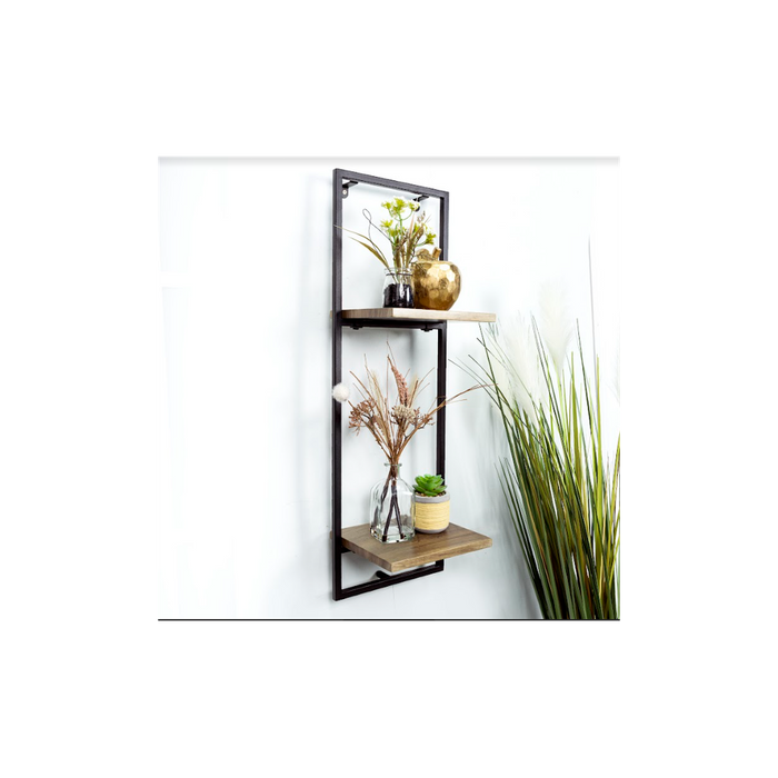 Narrow 2 Tier Dark Oak Floating Wall Shelf - PARGI