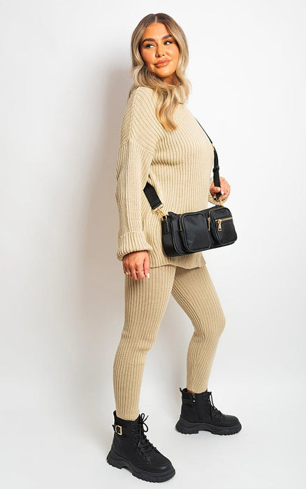 Cozy & Stylish Chunky Knit High Roll Neck Top Bottom Co-ord Set: Quality & Fashion Combined!