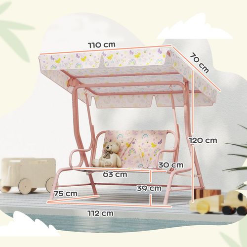 AIYAPLAY Kids Garden Swing Chair, Swing Seat with Adjustable Canopy, Pink