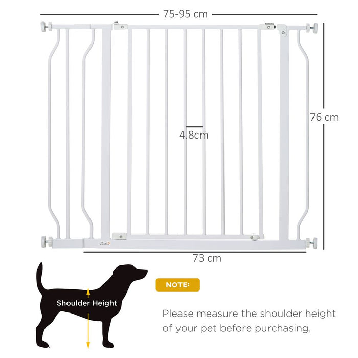 PawHut Wide Dog Gate: Pressure Fit Stair Gate with Door, 75-95cm, White