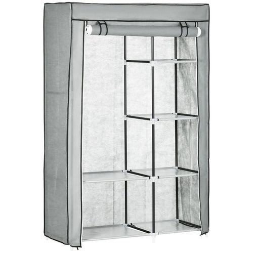 Fabric Wardrobe Hanging rail and Six shelves Clothes Storage Light Grey 103W x 43D x 162.5H cm
