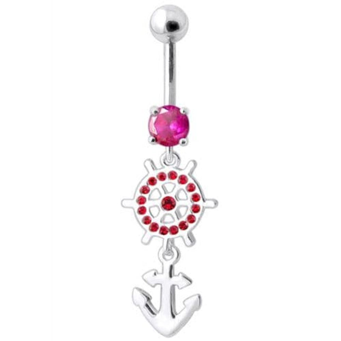 Ship Helm with Anchor Navel Belly Ring