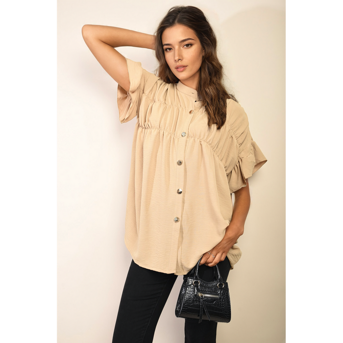 Rebecca Button Down Pleated Frill Tops - Sophisticated and Stylish for Any Occasion!