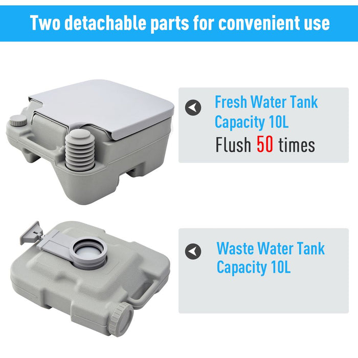 10L Portable Travel Toilet Outdoor Camping - HOMCOM - 2 Tanks for Easy Use - Grey