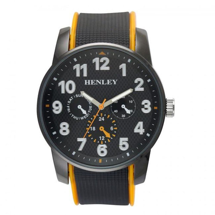 Henley Men's Black Dial Orange & Black Silicone Sports Rubber Strap Watch H02204.8 - Bold, Modern & Stylish!