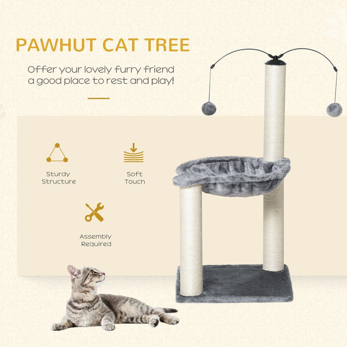 PawHut 83cm Cat Tree Tower for Indoor Cats w/Sisal Scratching Post Hammock Hanging Toy Activity Centre - Grey