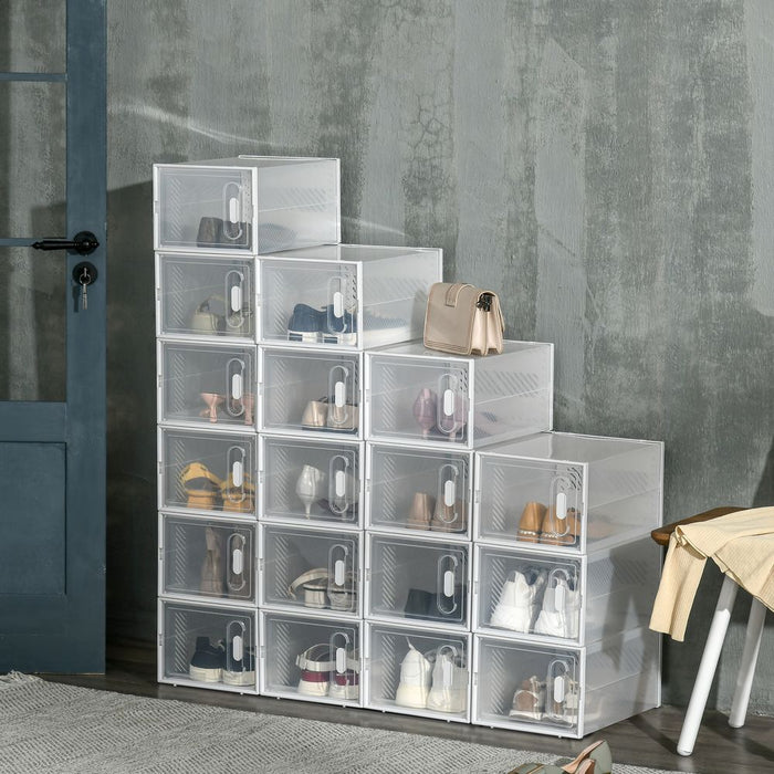 18PCS Clear Shoe Box, Plastic UK/EU Size 8.5/43, 25 x 35 x 19cm