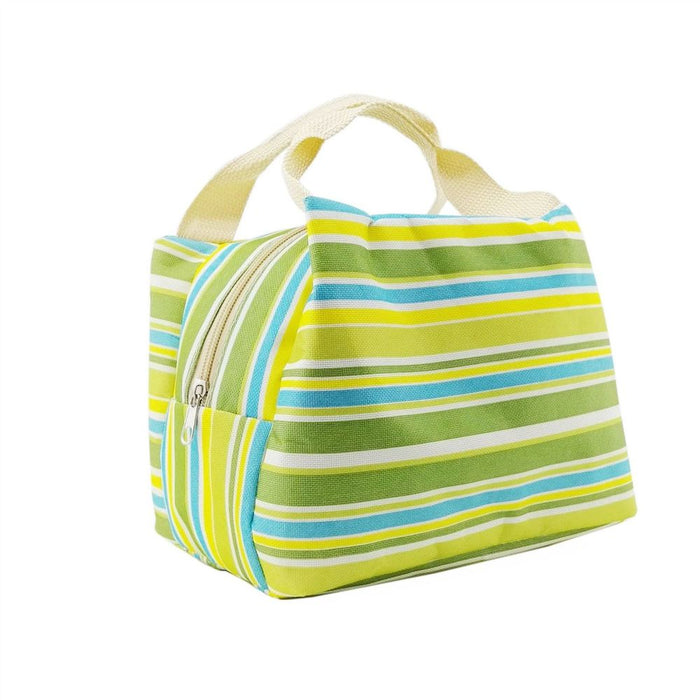 Vinsani Insulated Striped Canvas Thermal Lunch Bag Reusable Portable Cooler Bag Lightweight Convenient Foldable for Work School Picnic Office Adults & Kids