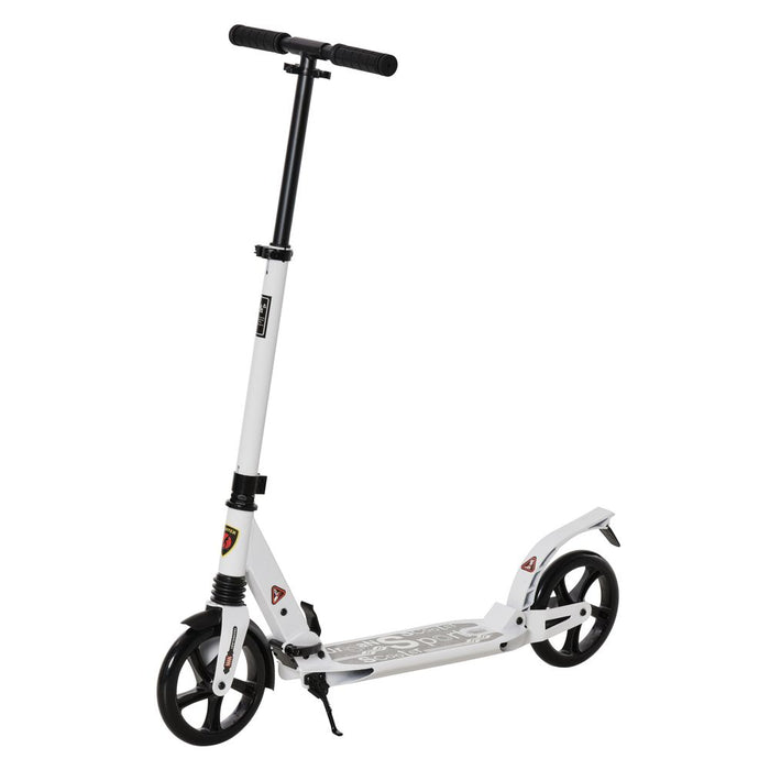 HOMCOM Folding Kick Scooter 2 Big Wheels Teens Adult 14+ Adjustable Ride On White