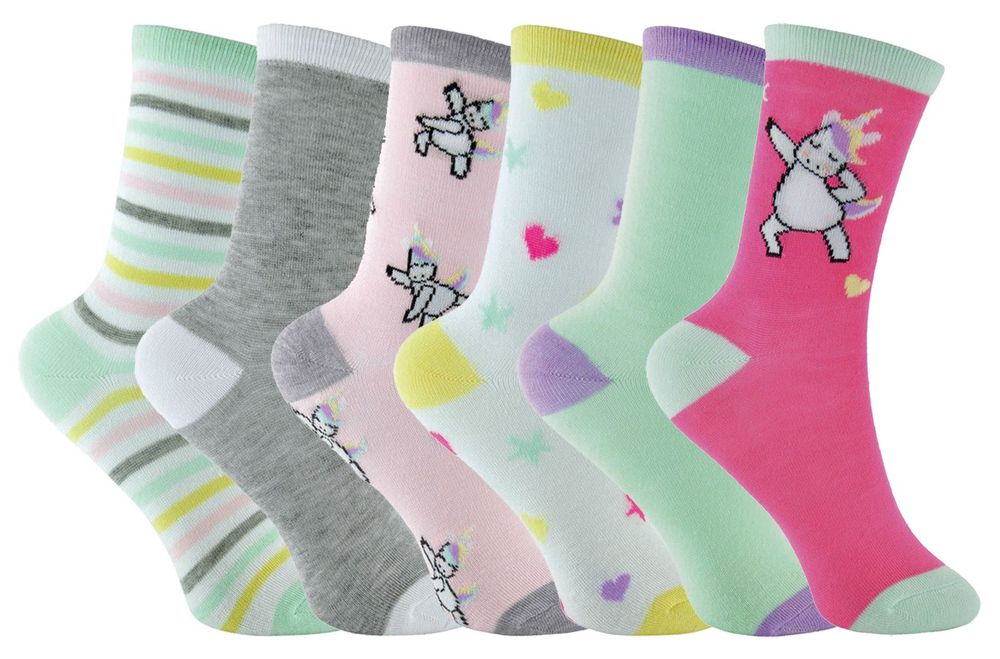 Girls 6 Pack Unicorn Design Socks