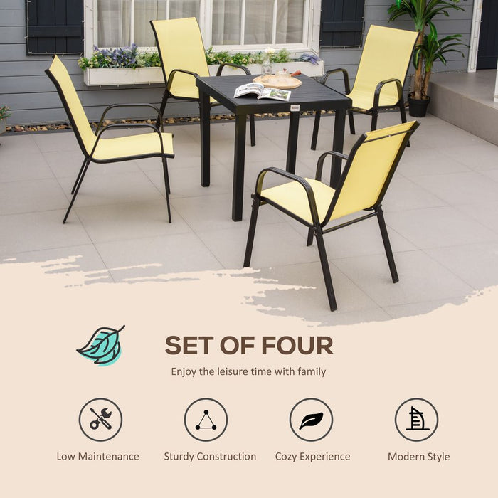 Outdoor Dining Chair Set - 4 Pack Beige w/ High Back Armrest - Outsunny