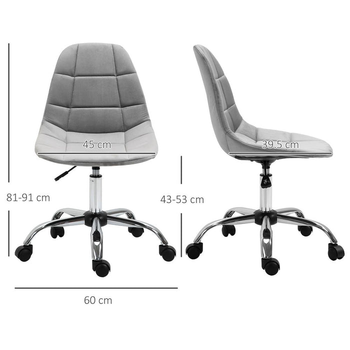 Vinsetto Ergonomic Office Chair with Adjustable Height and Wheels Velvet Executive Chair Armless for Home Study Bedroom Grey