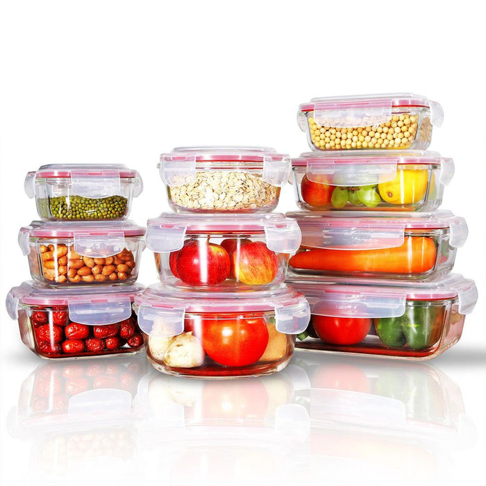 Vinsani Glass Food Containers 10-Pack | Airtight, Leakproof, BPA-Free | Dishwasher, Microwave, Freezer Safe