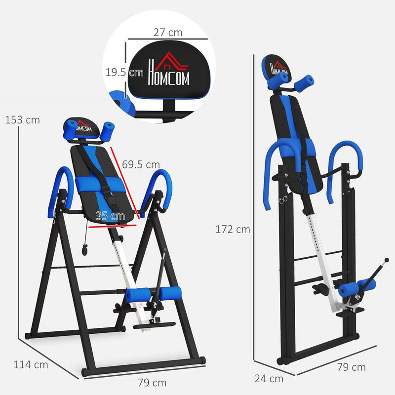 HOMCOM Adjustable Gravity Inversion Table with Safety Belt, Blue