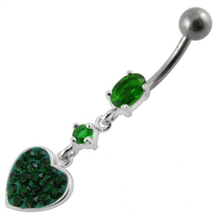 Fancy  Heart Dangling SS Bar Navel Ring