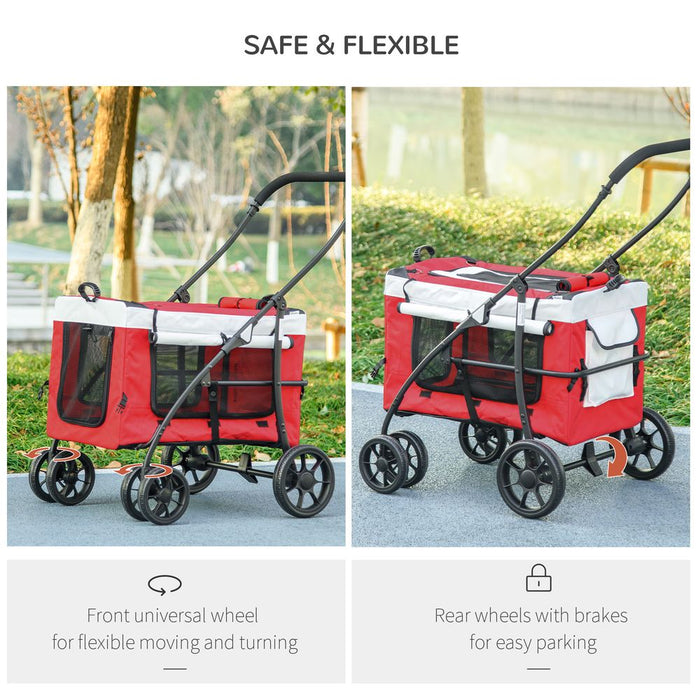 Ultimate Foldable Pet Stroller: Red, Detachable Carrier, Soft Padding - Perfect for Active Pet Owners!