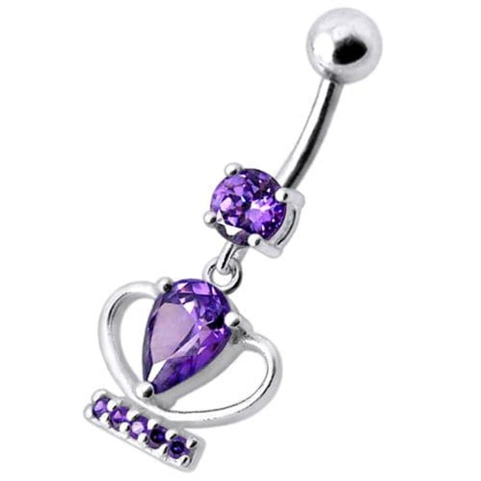 Silver Fancy Jeweled Cup Dangling Bar Belly Ring