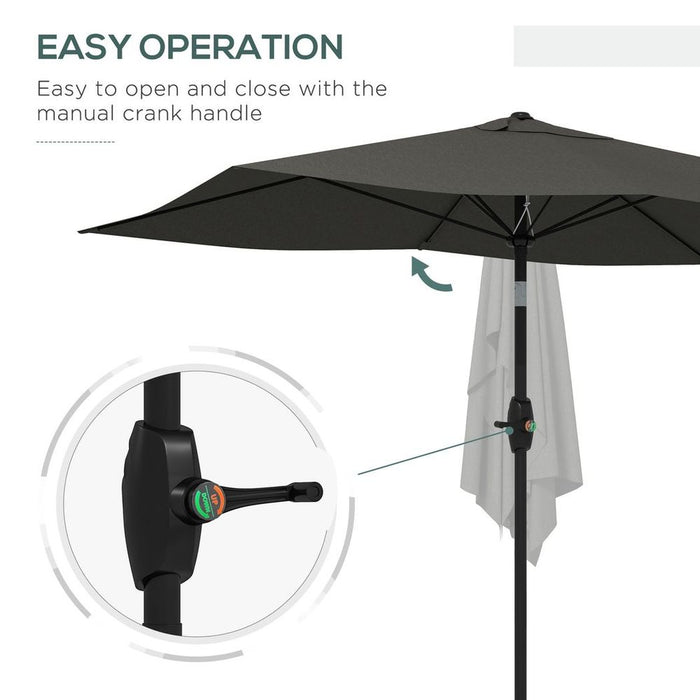 Premium Dark Grey Rectangular Garden Parasol - Crank Operated - High-Quality Outdoor Umbrella