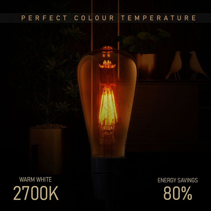 Vintage Amber Glass LED Bulb - 2 Pack, E27 Dimmable, Warm white 2700K, 450lm, Energy-saving