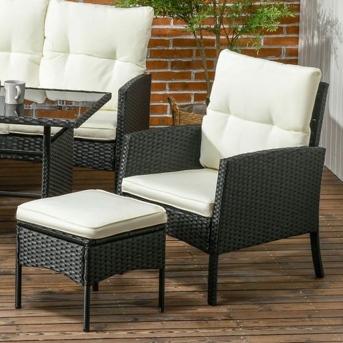 Outsunny Rattan Garden Furniture Sofa Set, 2 Armchairs 2 Footstools Table White
