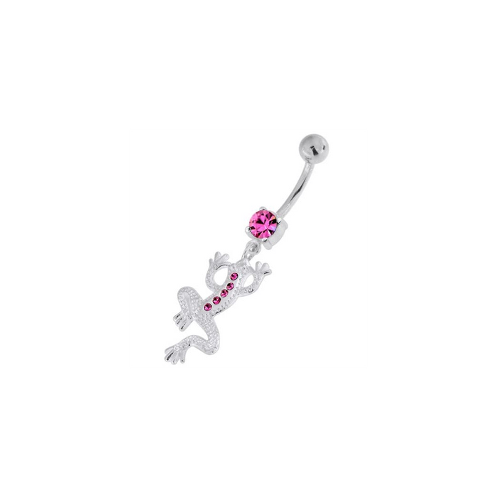 Jeweled Lizard with Frog Legs 925 Sterling Silver Navel Belly Piercing