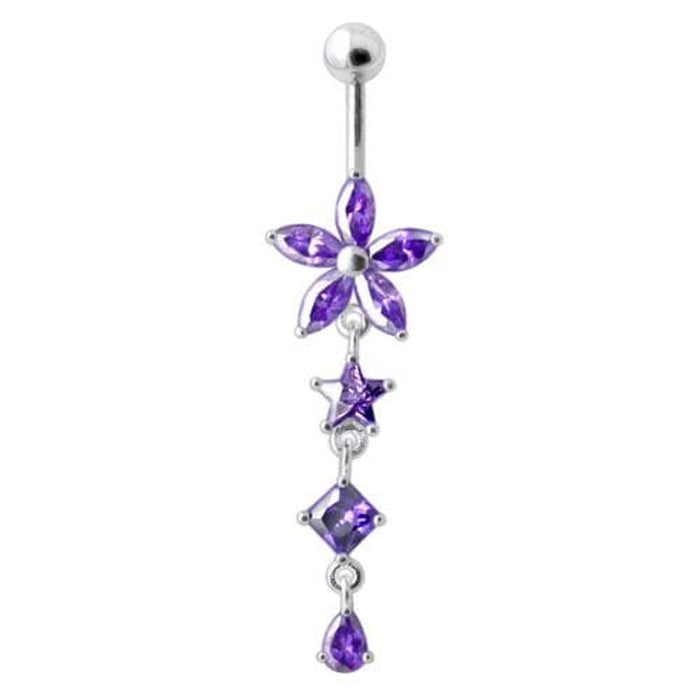 Flower Stone Studded Jeweled Flower Navel Ring