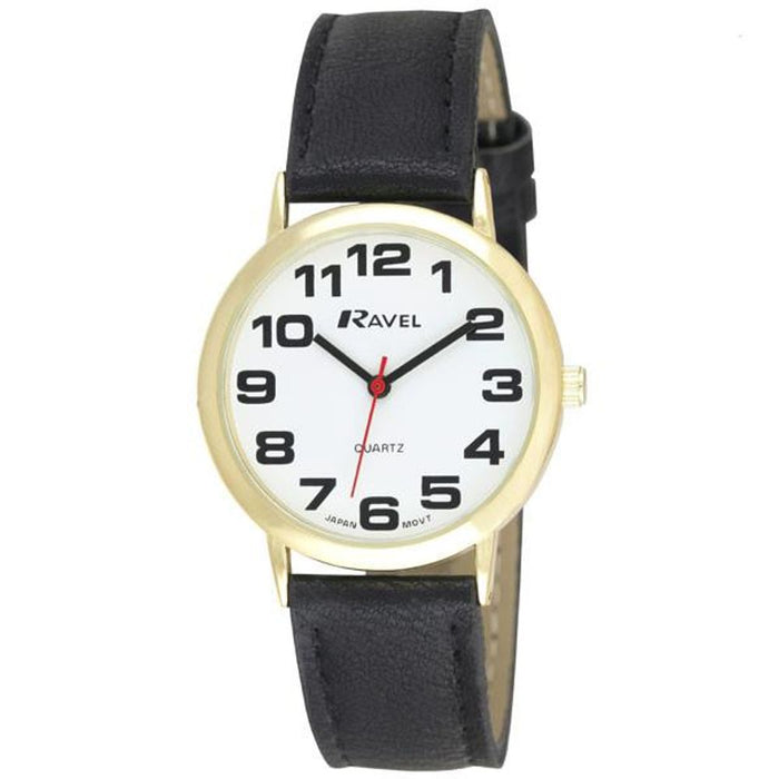 Ravel Men's White Dial Black Leather Watch - High Quality, Classic Design!