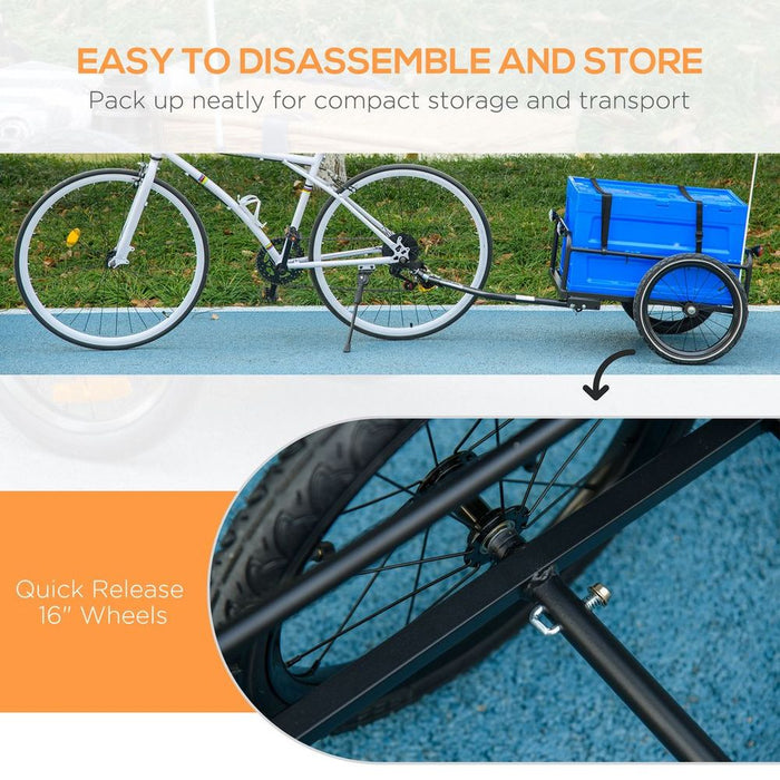 Premium HOMCOM Bicycle Trailer - 65L Foldable Storage Box, Pneumatic Tyres - Blue