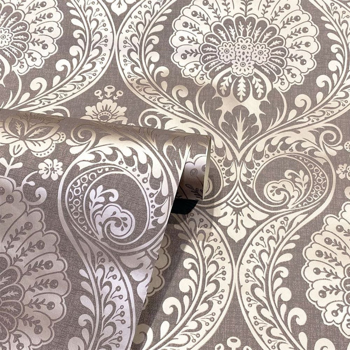 Premium Luxe Damask Chocolate Rose Gold Wallpaper - High Quality