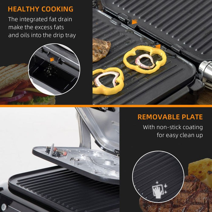 Health Grill & Panini Press, 2100W w/ 180 Flat Open 8 Automatic Settings