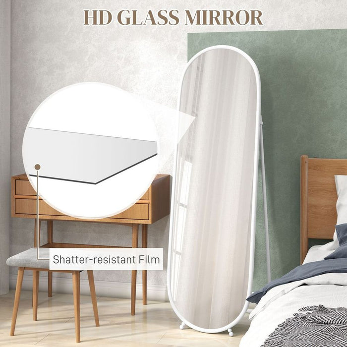 HOMCOM Oval Full Length Mirror with Metal Frame Hanging or Leaning White