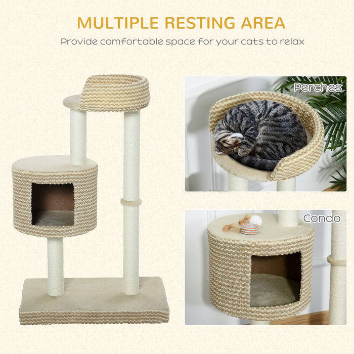 PawHut 96cm Cat Tree, Cat Condo Tree Tower for Indoor Cats, Cat Activity Centre with Scratching Posts, Plus Perch - Beige