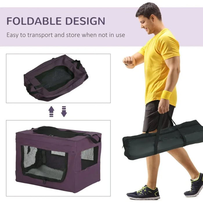 PawHut Foldable Pet Carrier - Purple, 48.5cm, Cushioned, Airflow, Easy Access - Perfect for Mini Dogs!