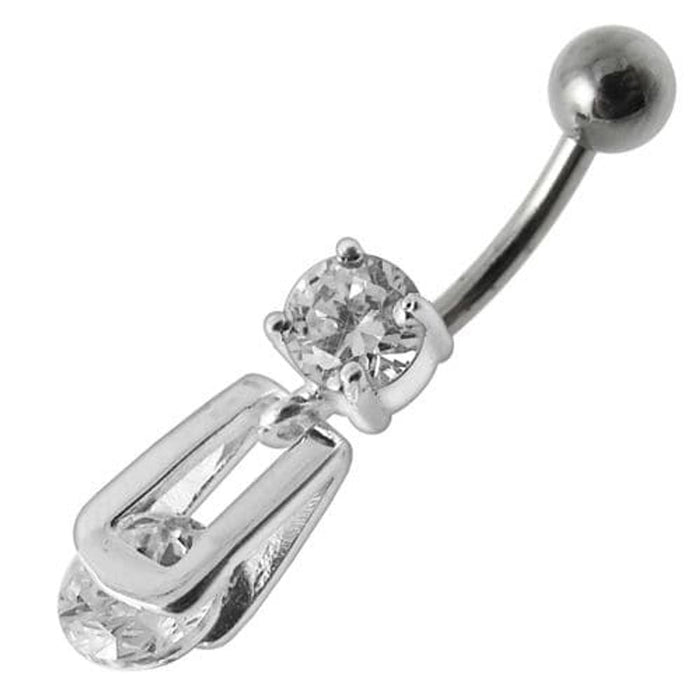 Fancy Stud In Silver Jeweled Dangling Belly Ring